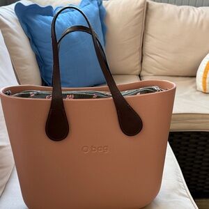 O bag Women's Pink Tote with Brown Handles